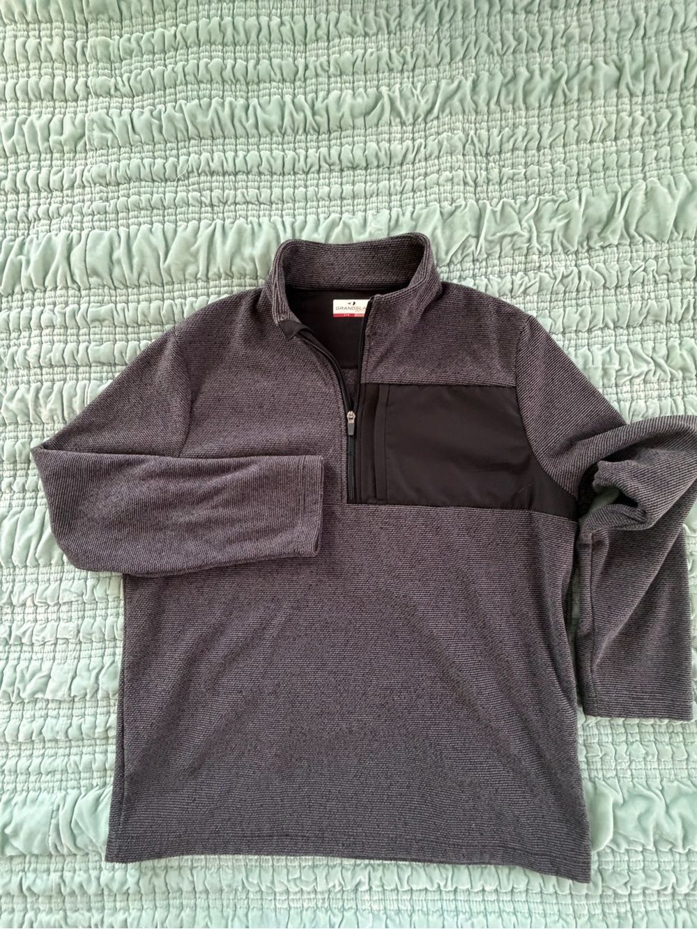 Grand Slam Men's Half-Zip Sweater in Charcoal with Black Chest Panel-Large